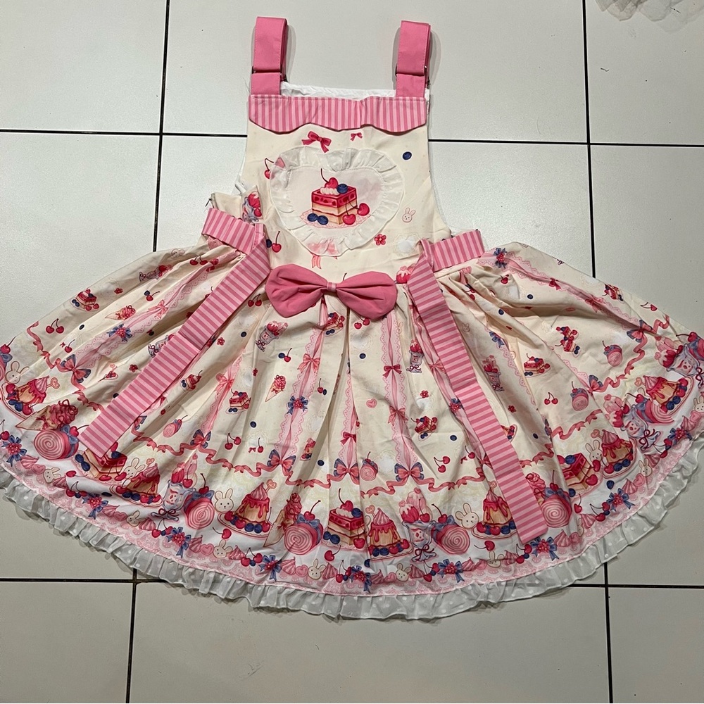 Pink and White Ruffled Dress with Bow #5